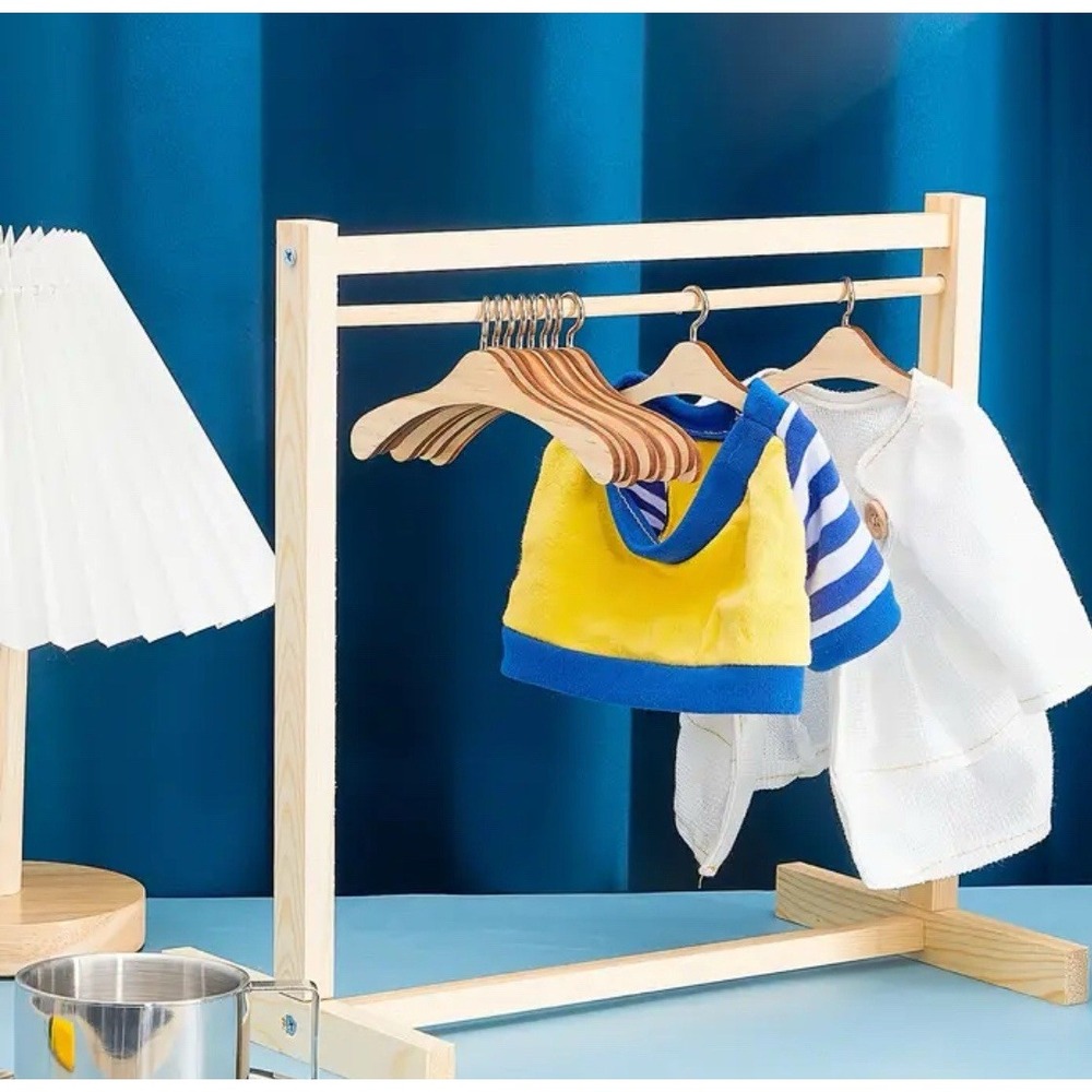 Wooden Rack For Labubu Clothes / Clothing - Rack & 10 Hangers - Easy Assembly